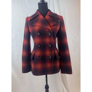 Vintage Y2K Banana Republic Red Black Plaid Peacoat Women's Size XS Wool Blend